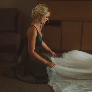 Galina Signature Dark Green Satin Dress